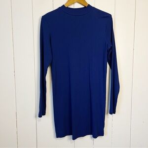 NoBo Long Sleeve Mock Neck Ribbed Cotton Blend Navy Dress. Size XL.